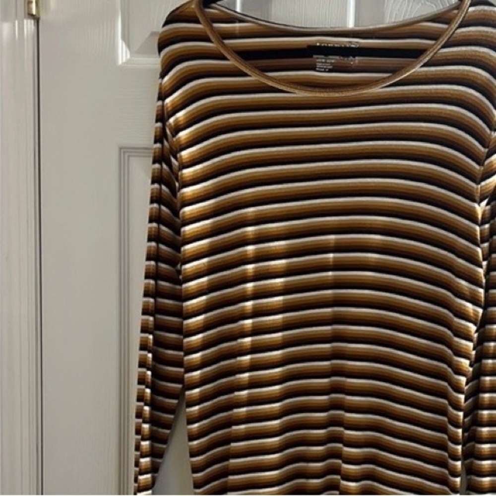 Time and Tru Brown and White Striped Long Sleeve Top